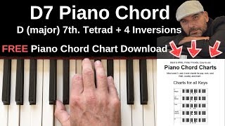 D7 Piano Chord  D major 7th  Inversions Tutorial  FREE Chord Chart [upl. by Weidar974]