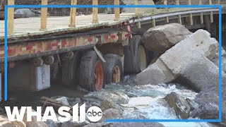 NC neighbors build makeshift bridge out of trailers [upl. by Cyrilla]