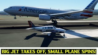 Runway Chaos Big Jet Takes Off Small Plane Spins [upl. by Barbuto826]