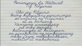 Panunumpa Sa Watawat Ng Pilipinas  Paano Magsulat Ng Dikit Dikit  Cursive For Filipinos [upl. by Aizahs]