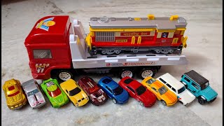 Metal Toy Cars Transport by Goods Toy Train I Load on Car Carrier Trailer I Hot Wheels Car [upl. by Daegal847]