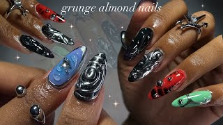 Grunge Almond gelX Nails⛓️🖤 gelX application  nail ASMR✨ [upl. by Ielak]