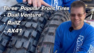 How to Choose 3 Top ADV Front Tires  Motoz Dual Venture amp RallZ or Bridgestone AX41 exploready [upl. by Hehre]