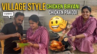 Farm land lo village style chicken biryani and chicken pakodifarm land lo family tho vlog vlog [upl. by Henrieta]