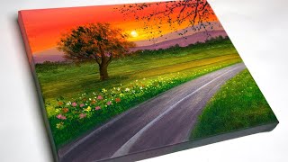 Sunset Painting  Landscape Painting For Beginners [upl. by Rehotsirhc451]