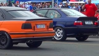 BMW M3 E36 Coupe VS BMW 325i Custom 14 Mile Drag Race Viertelmeile Crazy Sound [upl. by Pinsky]