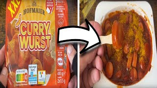 Currywurst XXL  Hofmaier The hearty Sausage in extra hot Curry Chili Sauce  JunkFoodHacker [upl. by Nevsa]