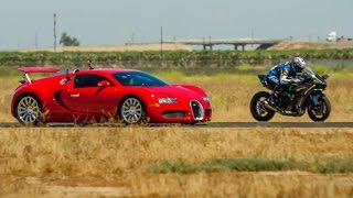 Kawasaki H2R vs Bugatti Veyron Supercar  12 Mile Airstrip Race 2 [upl. by Krisha740]