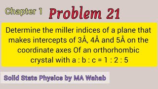 Determine the miller indices of a plane that makes intercepts of 3Å4Å and 5Å on the coordinate [upl. by Lynden281]