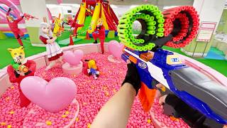 Nerf War  Amusement Park Battle 65 Nerf First Person Shooter [upl. by Enialb826]