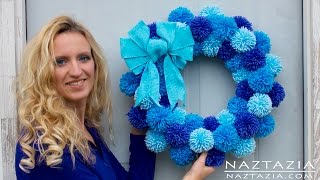 HOW to MAKE a POM POM WREATH with YARN  DIY Tutorial by Naztazia [upl. by Donnenfeld]