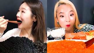 MUKBANG ASMR MUKBANGERS EAT CAVIAR  TOBIKO EGGS EATING SOUNDS  FLYING FISH ROE  REAL SOUND [upl. by Aidas]