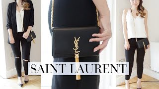 WHAT FITS INSIDE amp 4 OUTFIT STYLING IDEAS  SAINT LAURENT KATE BAG [upl. by Rebe103]