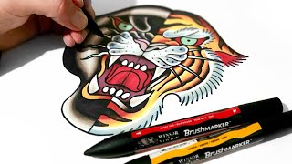 Tattoo Design How to Draw a TIGER PANTHER face Split [upl. by Mahgirb]