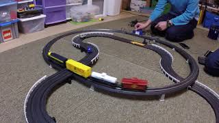 Life Like Hi Iron amp Burnin Rubber HO Scale Train vs Slot Cars  with crashes [upl. by Redfield]