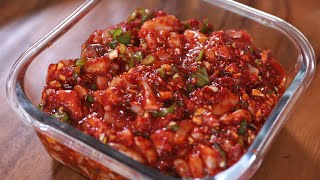 Spicy fermented squid side dish Ojingeojeot 오징어젓 [upl. by Grange38]