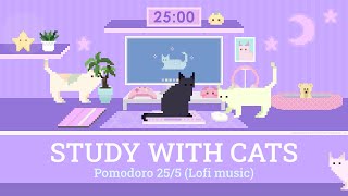 Study with Cats 💜 Pomodoro 255 x Animation  Focus 1 hour with Calm Lofi  Cute purple desk setup ♡ [upl. by Bree]