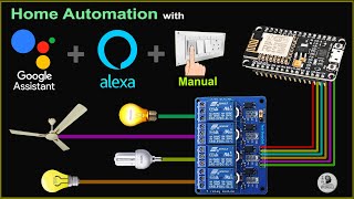 Smart Home with Google Assistant amp Alexa using NodeMCU ESP8266 Manual  Voice  IoT Projects 2021 [upl. by Greggs]