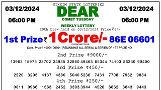 🔴Dear Lottery Sambad 6pm 031224 Lottery Result fax [upl. by Aicatsue]