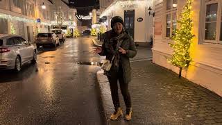 Christmas street in Flekkefjord Center  in front of grand hotel stavanger norway [upl. by Adekam804]