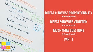 Direct amp Inverse Proportionality  Direct amp Inverse Variation  Worked Examples 1 [upl. by Epilif]