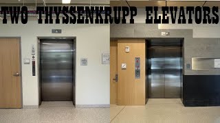 2 Elevators One Traction One Hydraulic late ThyssenKrupps at Holden Hall Virginia Tech [upl. by Einnaej]