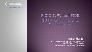 An Introduction to Fidic 2017  Evolution from FIDIC 1999  ACCM [upl. by Autumn]