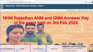 RSMSSB ANM GNM Answer Key 2024 of NHM Rajasthan Staff Nurse Exam Question Paper PDF Download [upl. by Furlong]