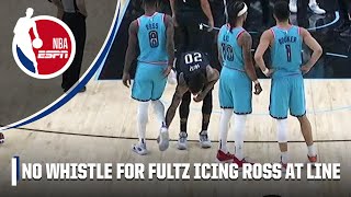 Markelle Fultz unties Terrence Ross shoelace before lategame free throws  NBA on ESPN [upl. by Neersin]