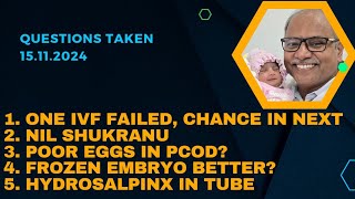 Questions Taken16112024 1 One IVF failed2 Nil Shukranu3 eggs in PCOD4 FET5 Hydrosalpinx [upl. by Neille286]