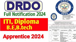 DRDO Full Notification 2024 OutDRDO ITI Apprentice Online Form 2024iti itijobs itiupdates [upl. by Kendal950]