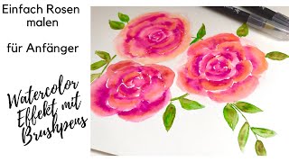 Rosen malen mit Brushpens  Filzstiften im Aquarell Effekt  watercolor  einfach how to draw roses [upl. by Swithbart]