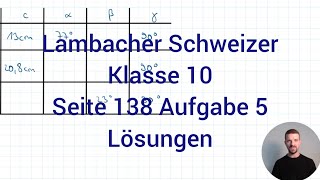 Dreieck Sinus amp Kosinus berechnen  Lambacher Schweizer Mathe 10 NRW G9 Seite 138 Aufgabe 5 [upl. by Bj257]