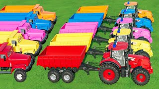 TRANSPORTING CLAAS and McCormickTRACTORs amp FRUITs with FLATBED TRAILER amp GARAGE LOADERS FS22 [upl. by Bartlet]