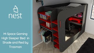 MSpace Gaming High Sleeper Double Bed in Shade and Red by Trasman [upl. by Blinni]