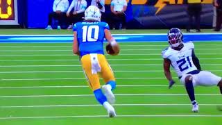 Chargers QB 10 J Herbert jukes Titans CB 21 R McCreary out of his shoes 🤣😂🤣 [upl. by Curson]