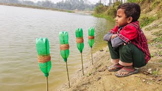 Best Fishing Video 2022  Traditional Boy Catching Big fish With Plastic Bottle Fish Hook By River [upl. by Reinwald]