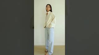 soft shirring blouson jacketcream  cone mills NO3645J denim pants [upl. by Eirehc]