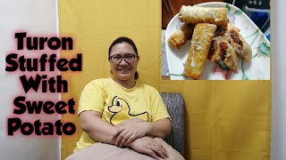 Turon Stuffed With Sweet Potato  Turon  Halayang Kamote [upl. by Prudie680]