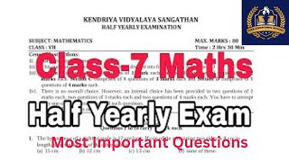 Class7 Maths Half Yearly Exam Important Questions 202425KV Sample Papers maths [upl. by Rialc888]