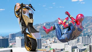 GTA 5 Iron Spiderman Motorcycle StuntsFailsRagdolls Euphoria Ragdolls Long Video Ep 2 [upl. by Oicnoel]