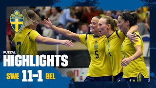 Highlights futsal dam  Sverige–Belgien 11–1  Överlägsen seger framför rekordpublik [upl. by Tyoh301]