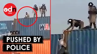 Horrifying Moment Man Praying is Pushed off Container in Pakistan [upl. by Aeduj751]