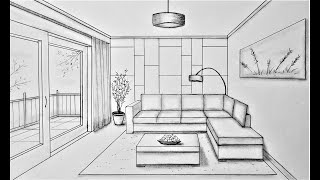 How to draw a room in one point perspective [upl. by Violante]