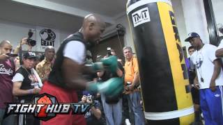 Floyd Mayweather Jr vs Canelo AlvarezMayweather full heavy bag workout [upl. by Blanchard]