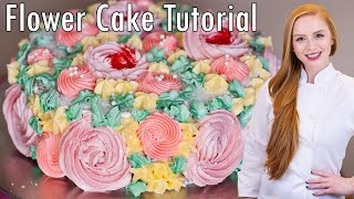 How to Flower Cake Decorating Tutorial With Meringue Buttercream Recipe [upl. by Edea]