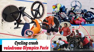 Olympics Paris 2024 Three cyclists collide at 40mph in terrifying crash at the Olympic velodrome [upl. by Htims]