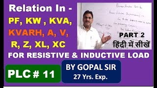 REL IN  PF KW  KVA KVARH A V R Z XL XC FOR RESISTIVE amp INDUCTIVE LOAD  P11  IN HINDI [upl. by Moshe114]