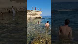 A perfect summersault dive at Saint Peters Pool Malta [upl. by Adnarym402]