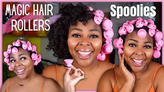 How to do Magic Hair Rollers on Natural Hair  Spoolies  The PERFECT SPIRAL CURL [upl. by Heidt]